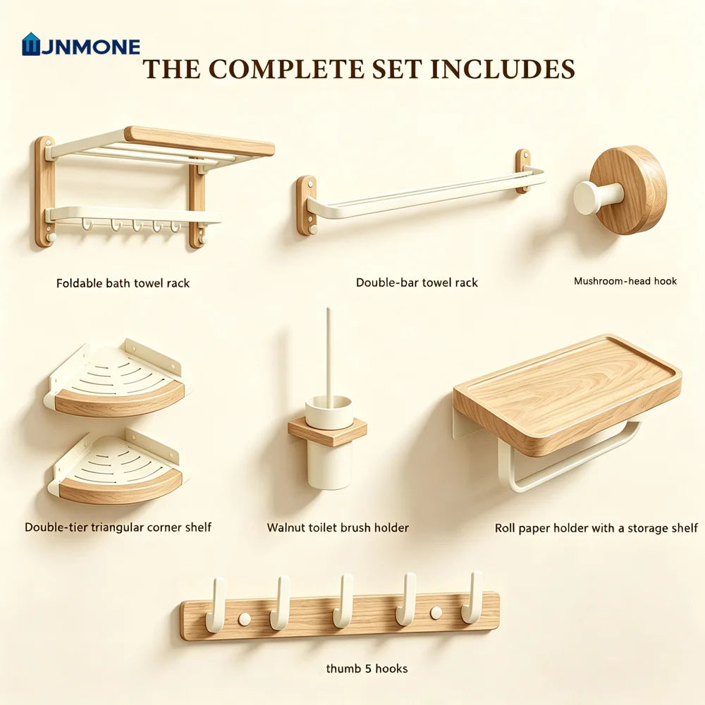 White Walnut Wood Bathroom Hardware Towel Rack Organizer