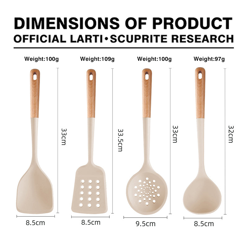 Silicone Cooking Utensils Durable Hardwood Handle Heat Resistant