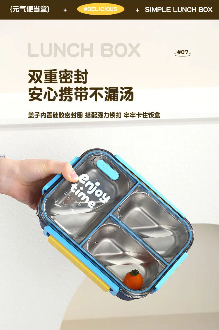 304 Stainless Steel Divided Lunch Box Fork Multi-Compartment