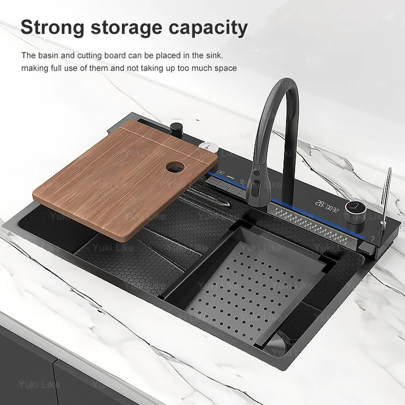Waterfall Sink Digital Display Faucet Wash Dish Vegetables