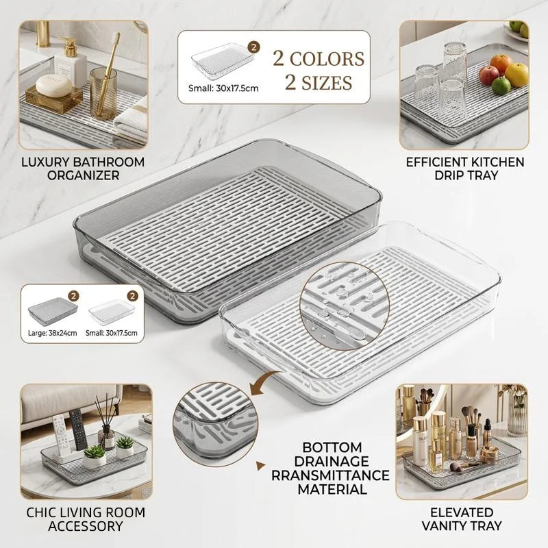 Double-Layer Rectangle Plastic Dish Drainer Fruit Dryer Tray