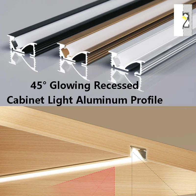 45degree Glowing Recessed Led Cabinet Light Aluminum Profile