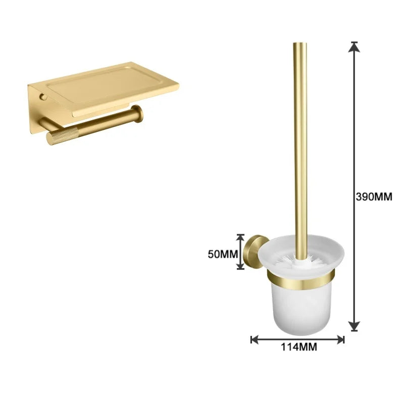 Bathroom Hardware Brushed Gold Knurled Brass Kit Towel