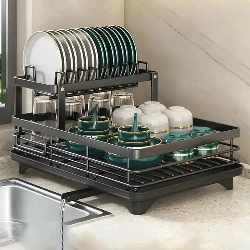 Adjustable Dish Drying Rack Drainboard Organizer Plates Over