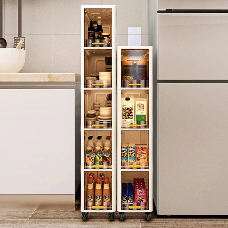 White Foldable Storage Cabinet Bathroom Organizer Slim Cabinet