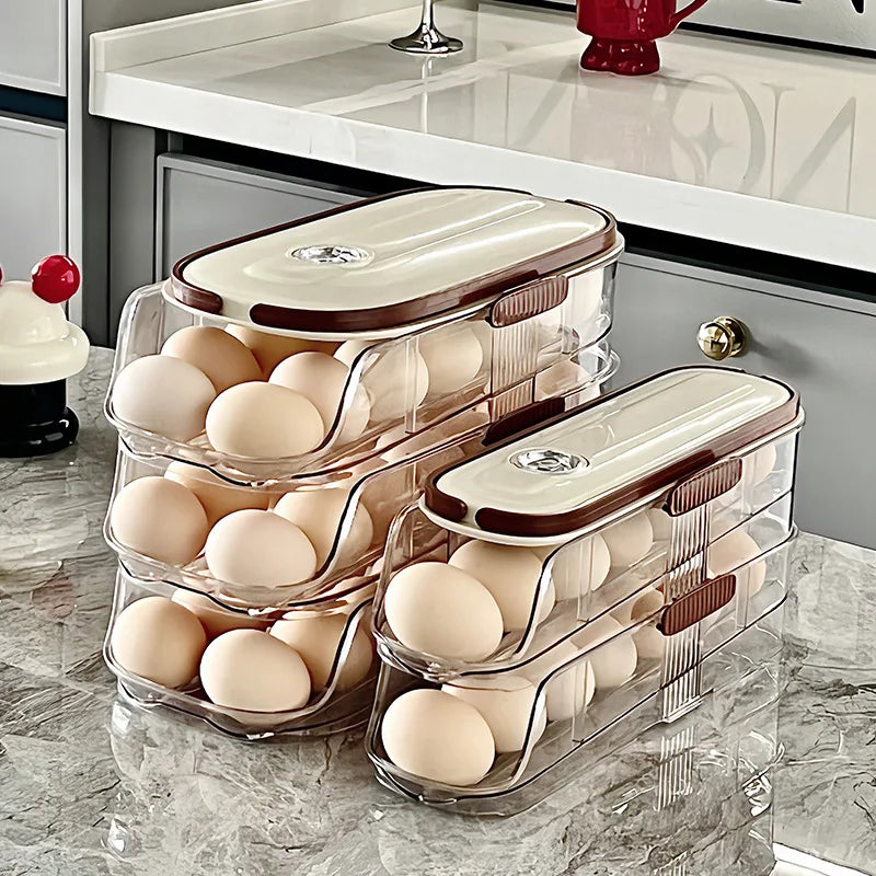 Auto Rolling Egg Holder Refrigerator Stackable Egg Storage