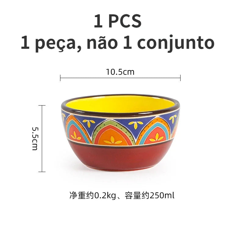1pcs Ceramic Tableware Bohemian Flat Dinner Plate Western