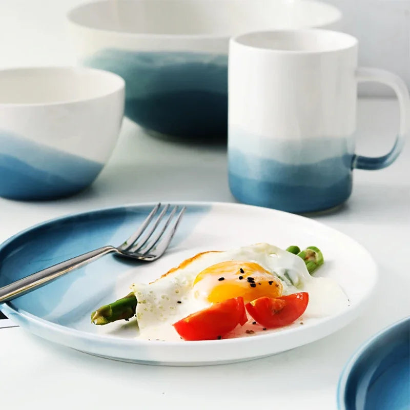 Mountain Scenery Ceramic Dinner Plate Big Round Dessert