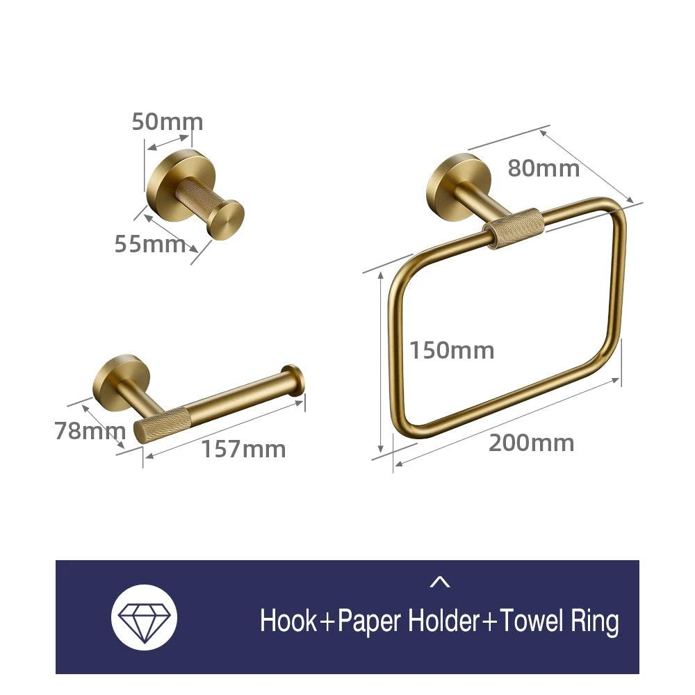 Brushed Gold Towel Rack Knurled Towel Bar Robe