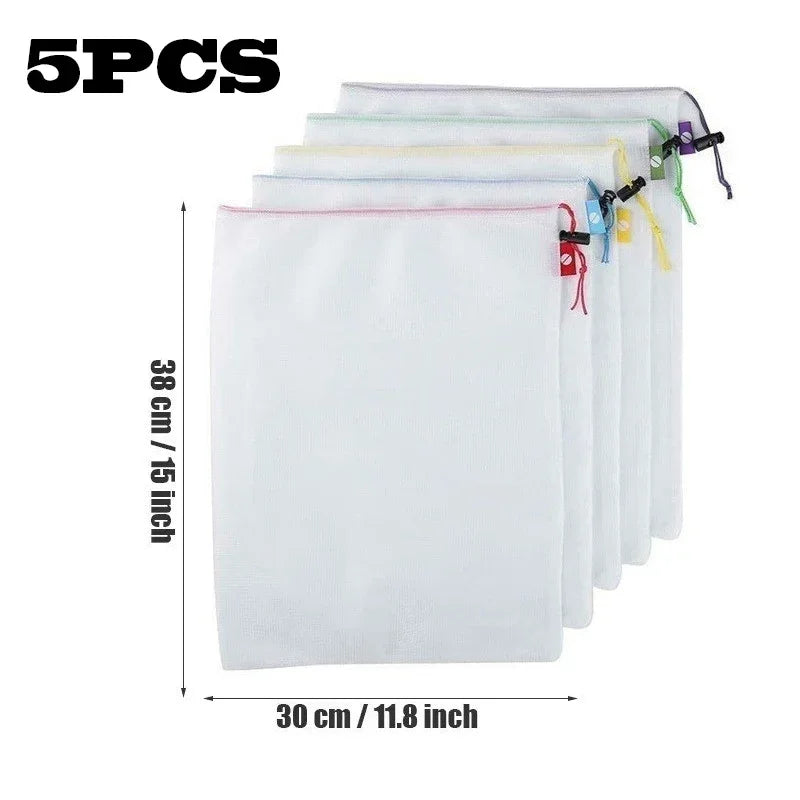 5pcs Fruit Vegetable Storage Mesh Bags Reusable Net
