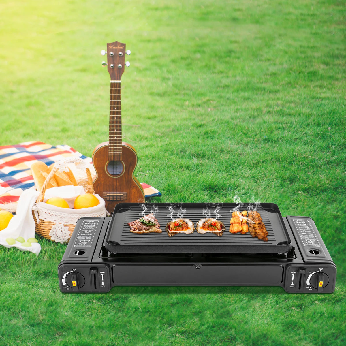 Double Head Barbecue Gas Stove Baking Tray Application