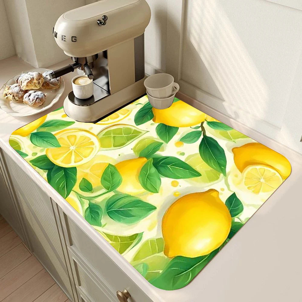 Lemon Printed Tableware Drying Mat Drain Pad Non-Slip