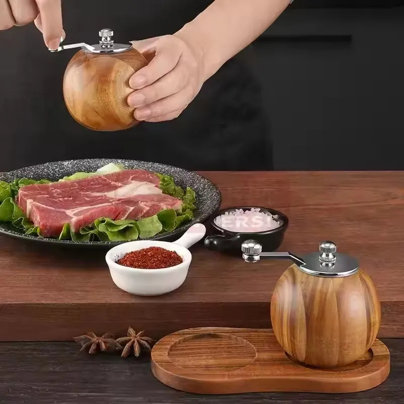 Wood Salt Pepper Mill Hand Operated Mini Ceramic