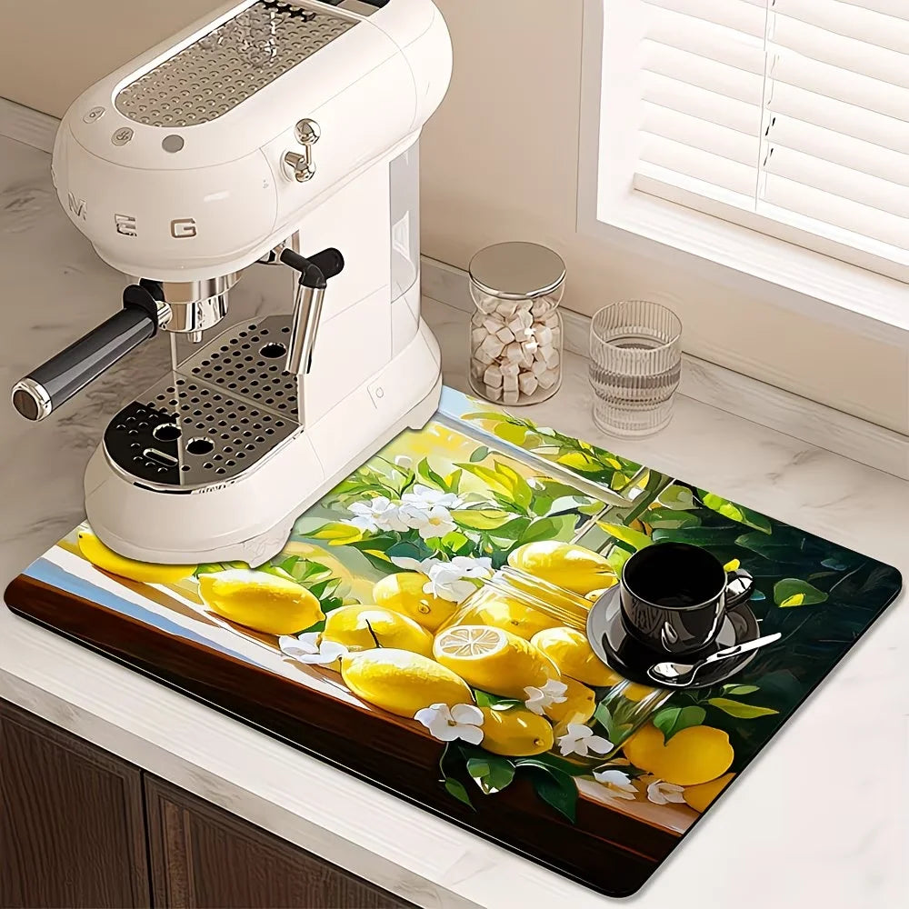 Lemon Print Waterproof & Absorbent Dish Drying Mat