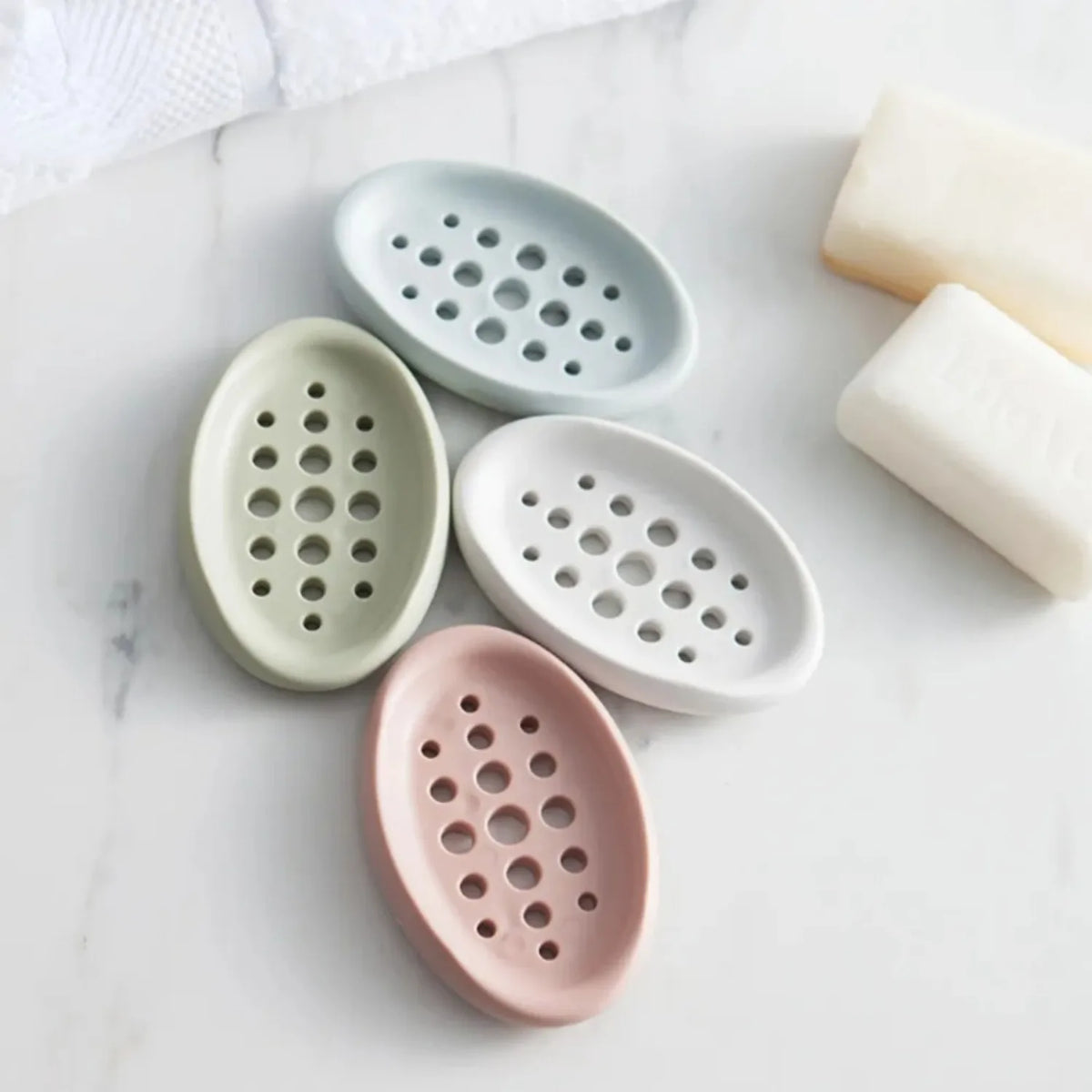 Oval Silicone Soap Dish Self Draining Bathroom Storage