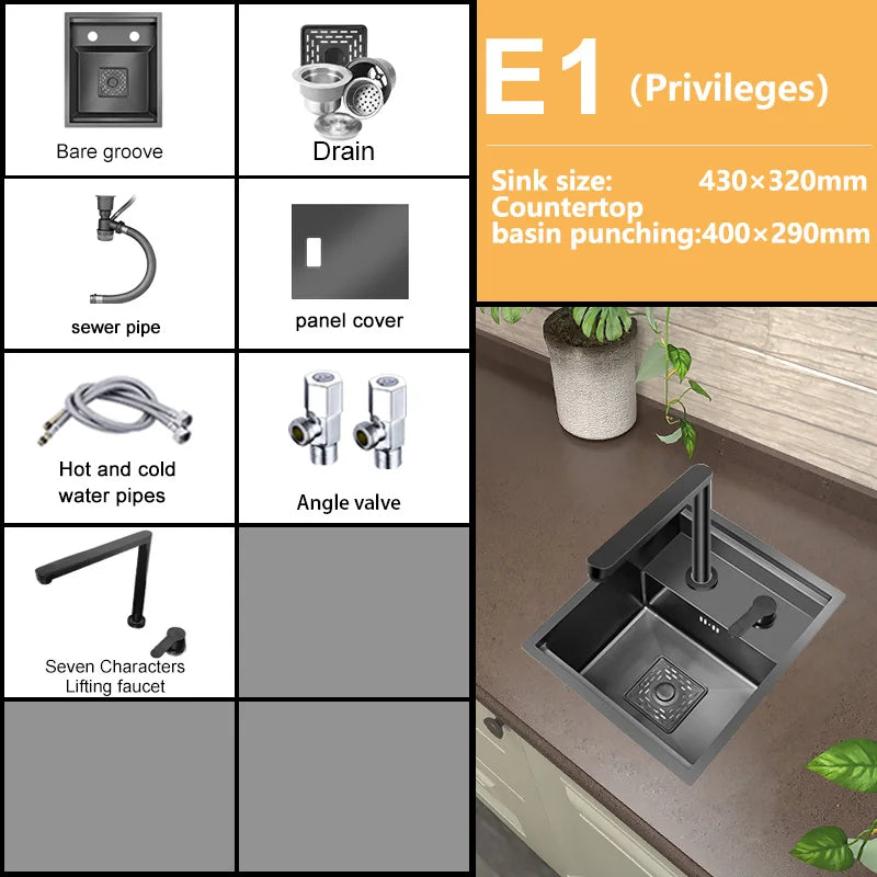 Hidden Sink Bar Sink Kit Folding Faucet Drain