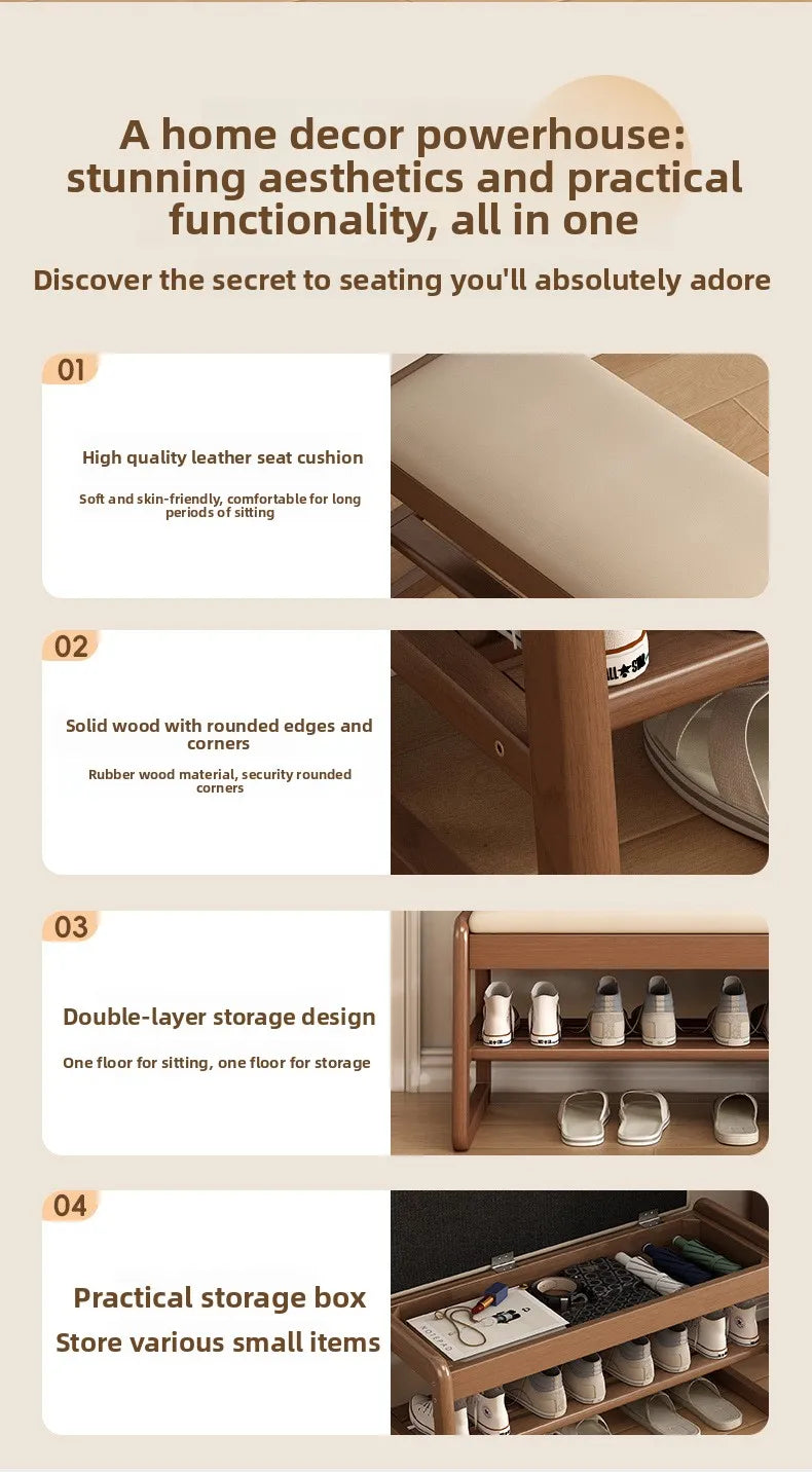 Solid Wood Storage Shoe Exchange Stool Solid Wood