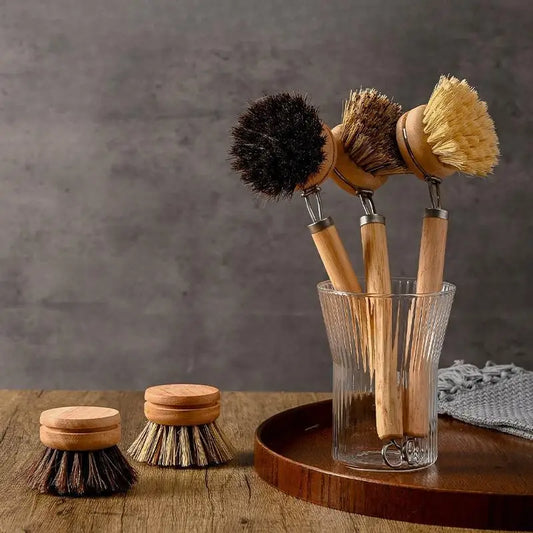Wooden Handle Dish Brush Replacement Sisal Heads Cleaning