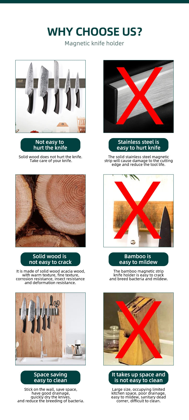 Powerful Wooden Strip Magnetic Knife Holder Wall Mount