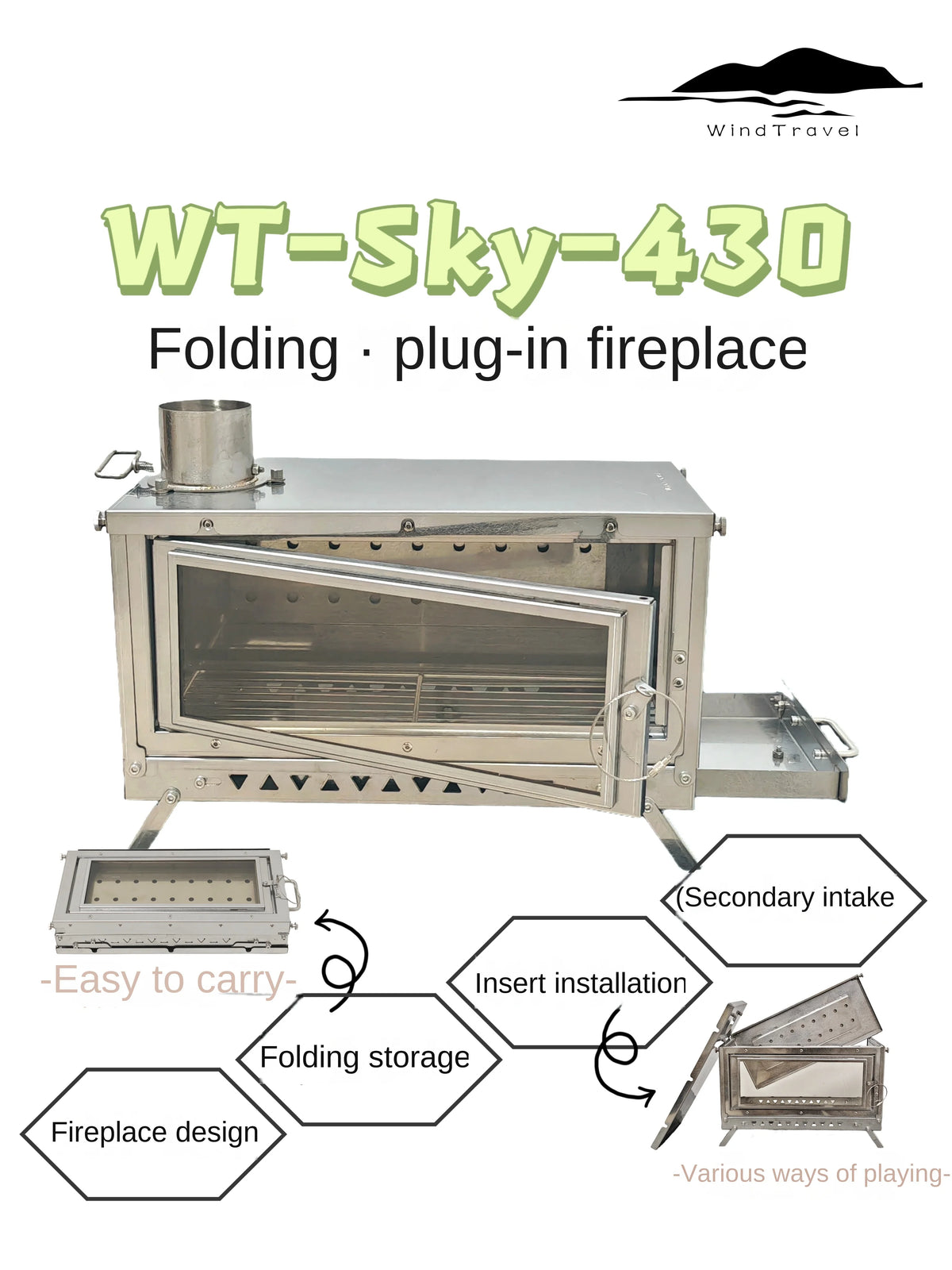 Wt-Sky-430 Folding Fireplace Wood Stove Secondary Air Intake