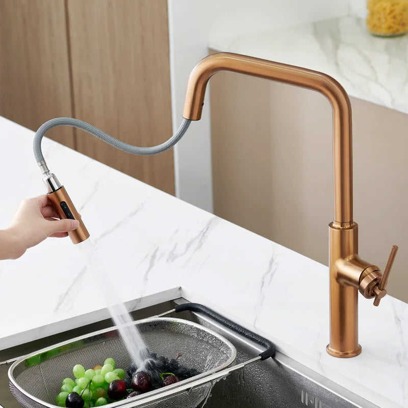 Brushed Rose Gold Pull Out Faucets Brush Gold