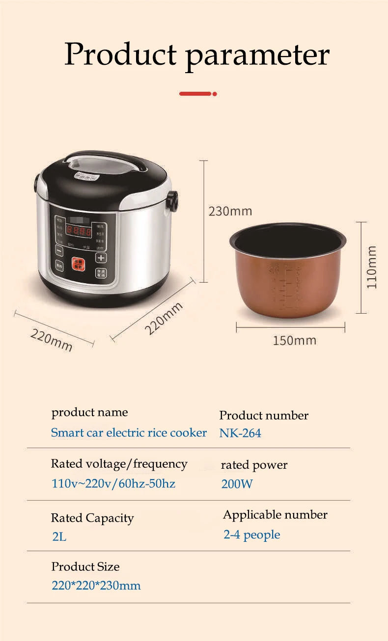 Car Rice Cooker 2l Electric Truck Multi-Cooker Soup