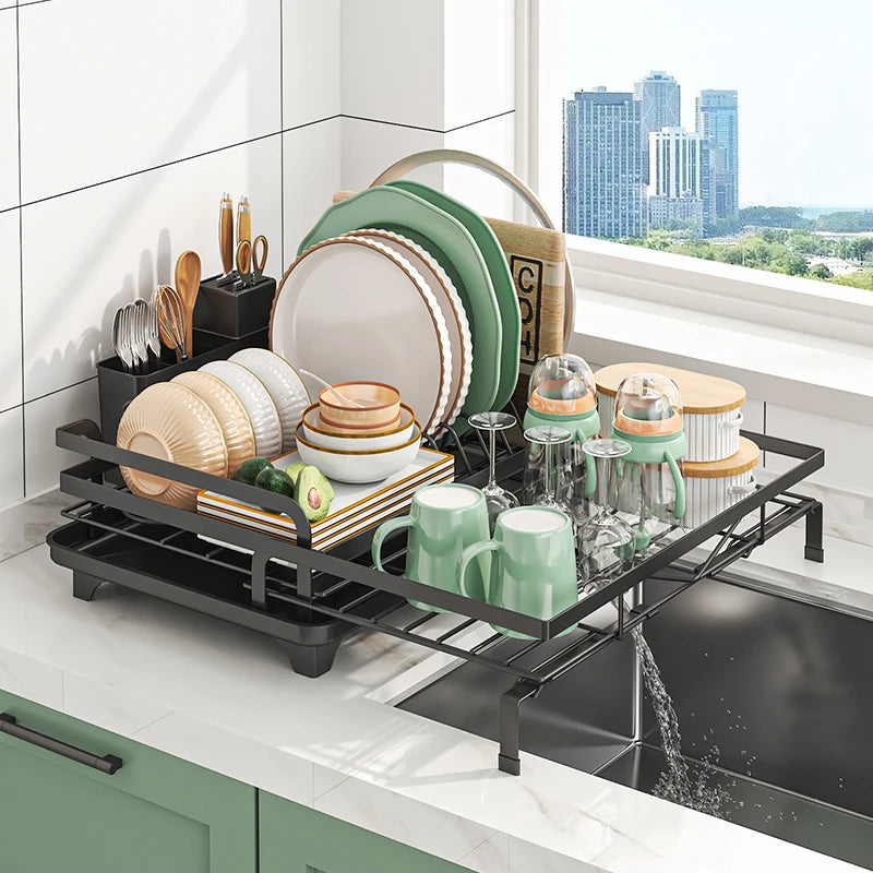 Dish Drainer Rack Expandable Dish Drying Rack Cutlery