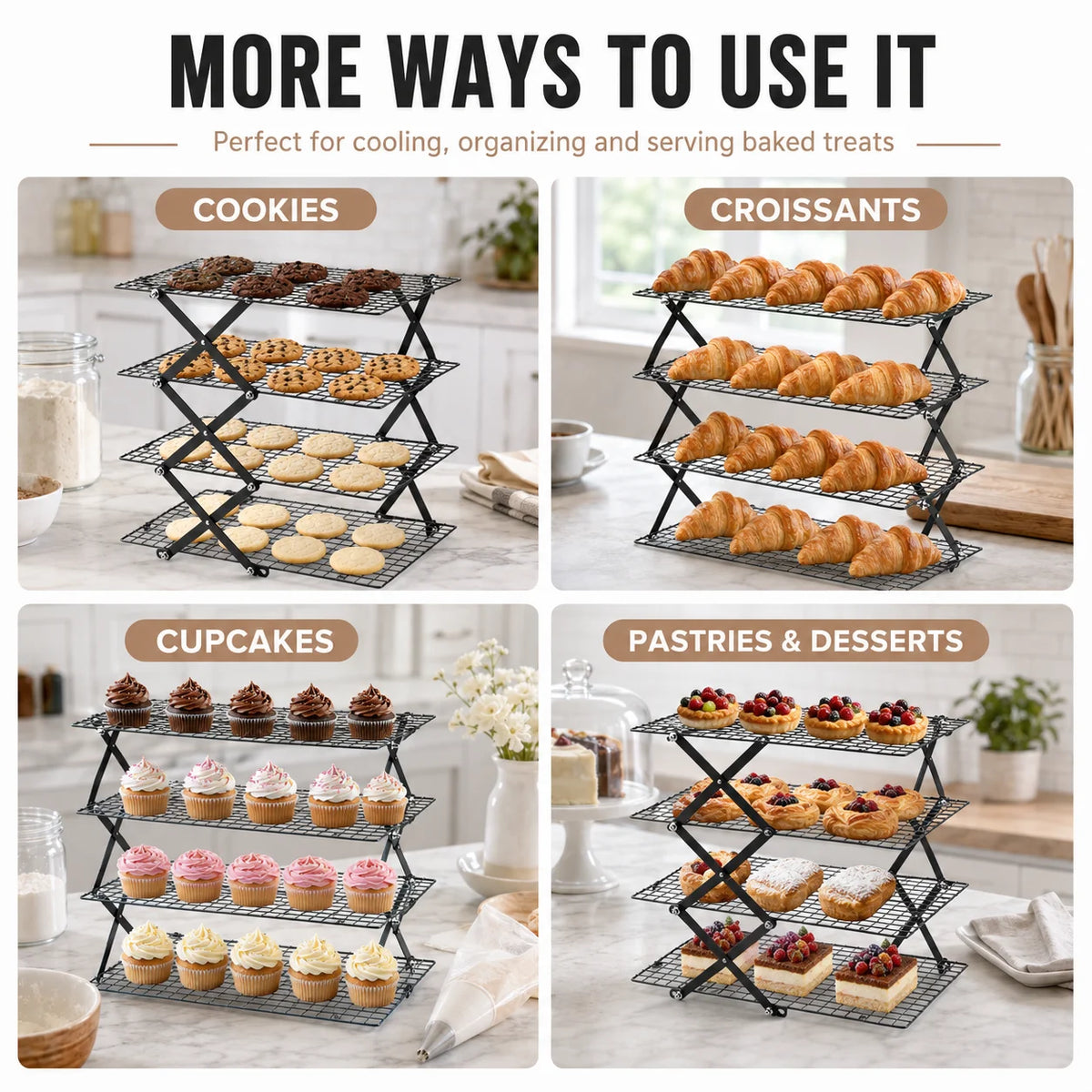Foldable 2/3/4 Tier Cooling Rack Baking Space Saving