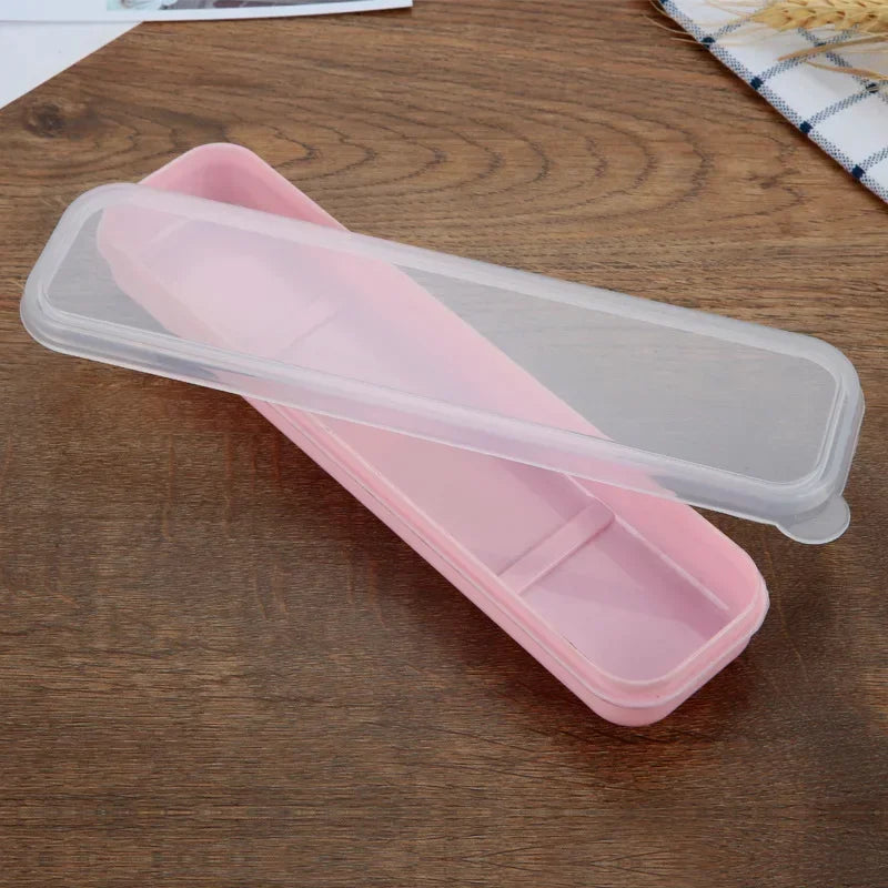 Travel Tableware Storage Box Transparent Cover Utensil Organizer