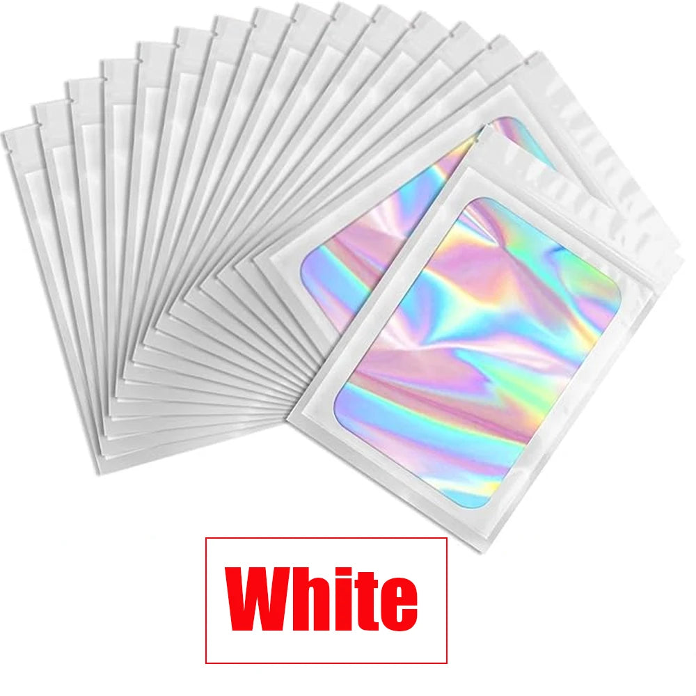 1000/10pcs Holographic Ziplock Bags Plastic Laser Iridescent Zip