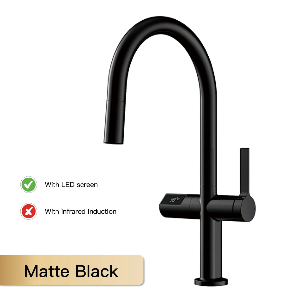Light Luxury Gun Gray Brass Faucet Digital Display