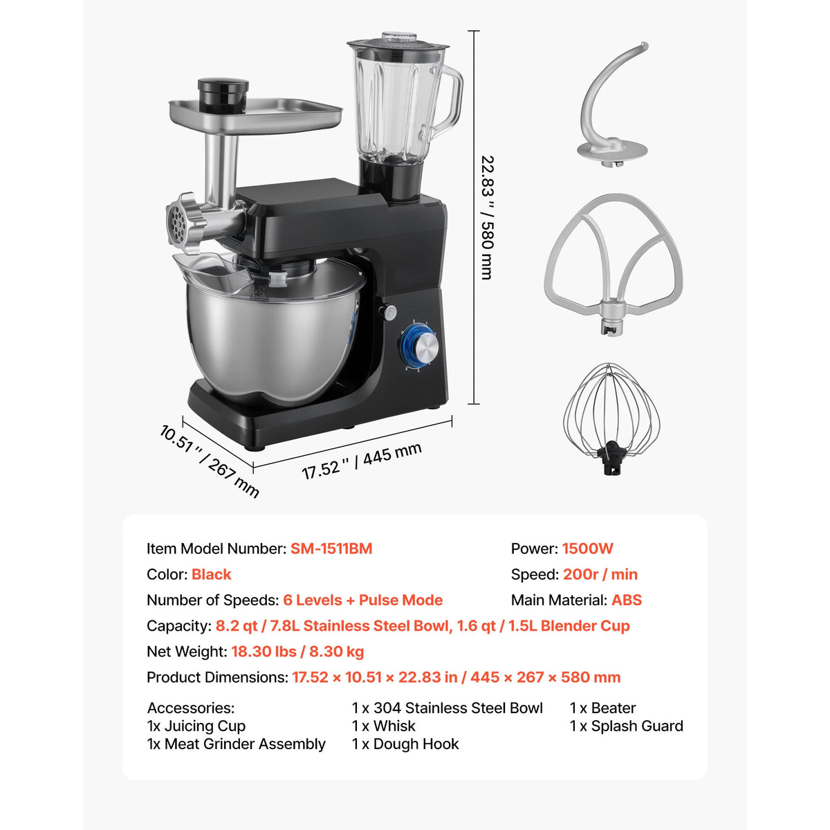 Succebuy 7/6/7 8l Stand Mixe Electric Mixer 1500w