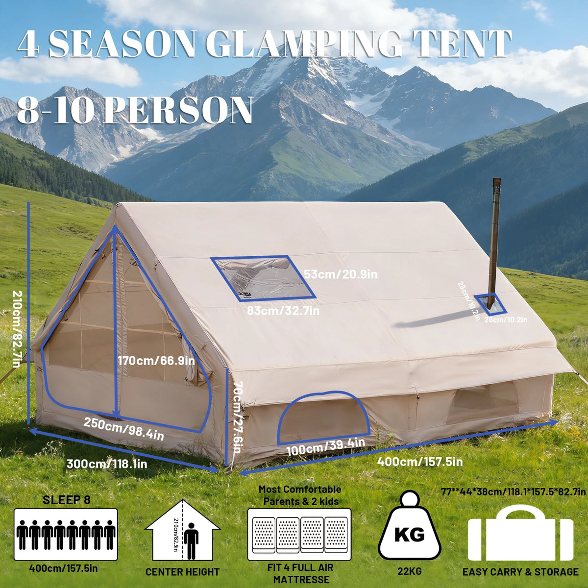 Pakicetus Large Inflatable Camping Tent Roof Window &