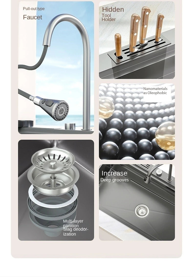 Waterfall Sink Nanometer 304 Stainless Steel Large Slot