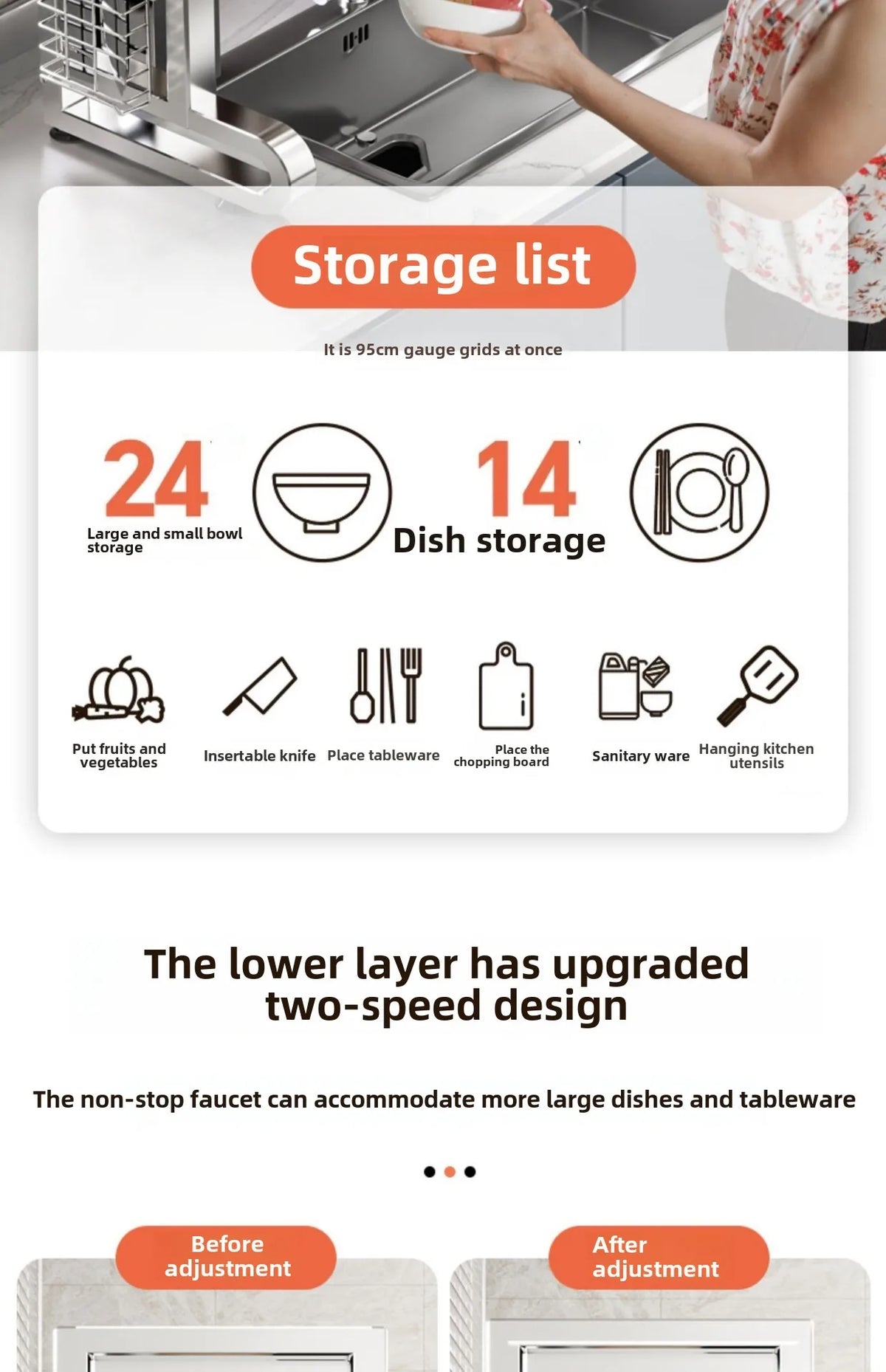 304 Stainless Steel Sink Storage Rack Layers Shelf