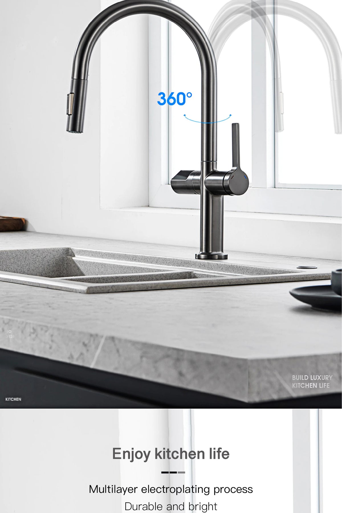 Luxury Brass Gun Gray Faucet Led Digital Sensing