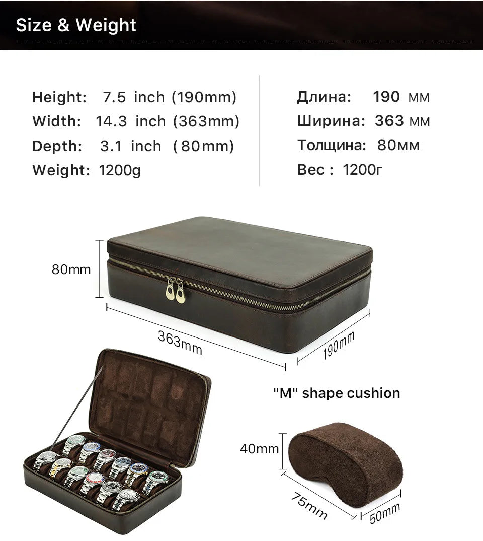 Vintage Leather Watch Box Organizer Men Travel Storage