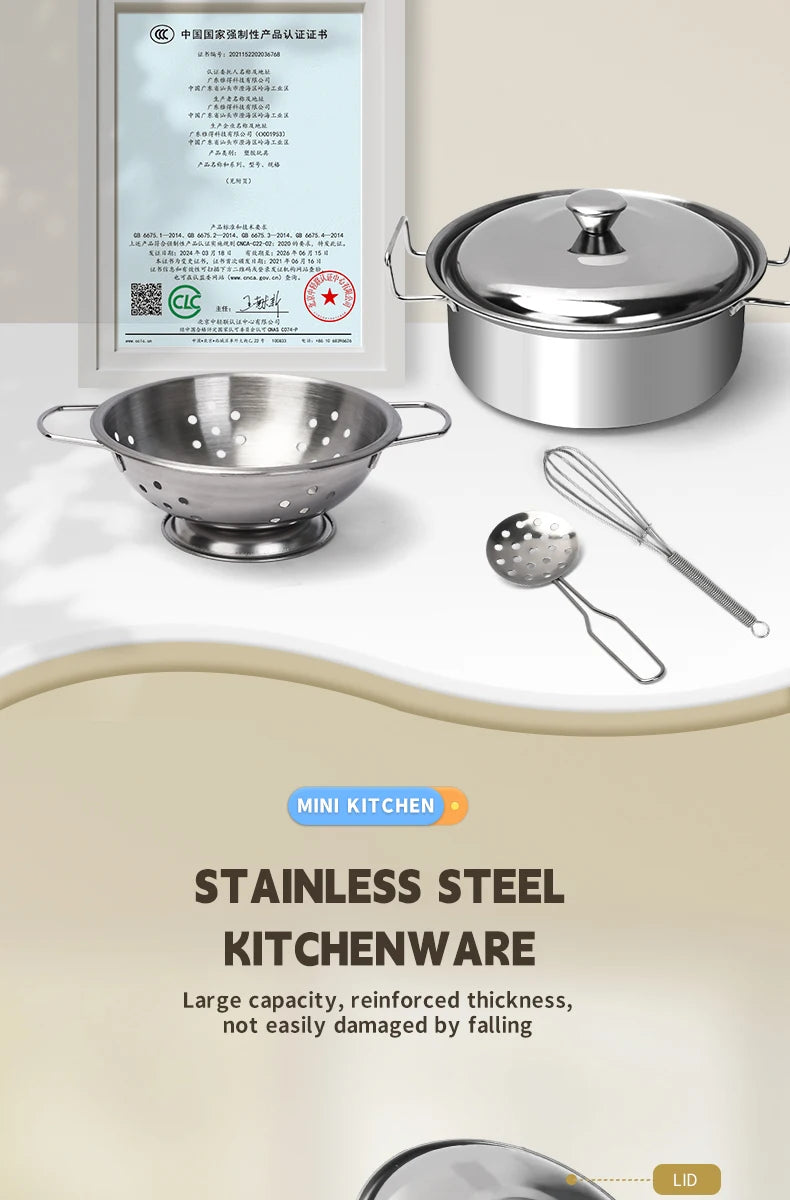 Stainless Steel Kids Toy Real Metal Cooking Utensils