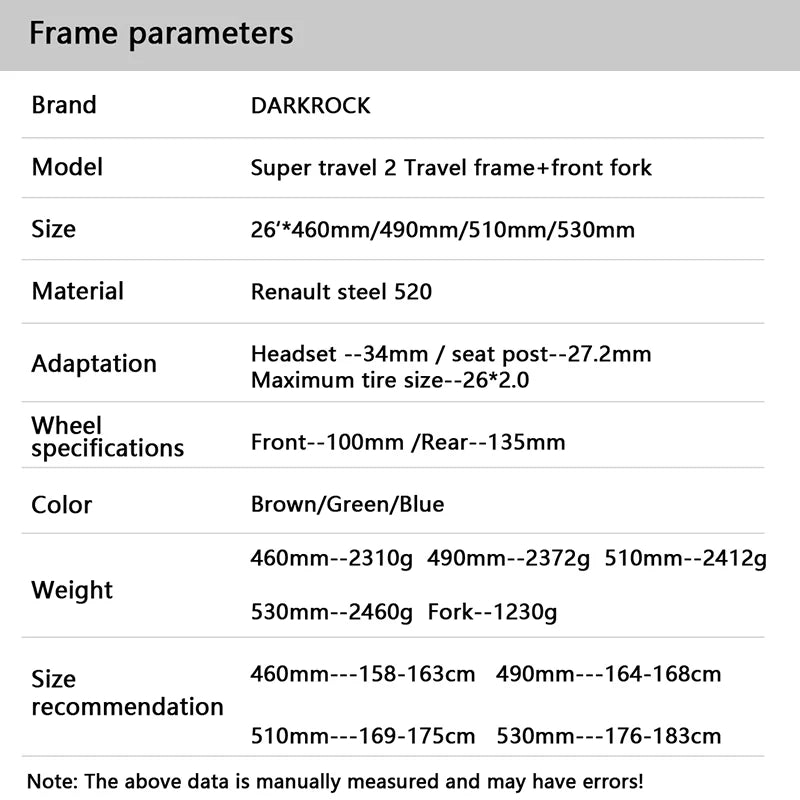 26er Kind Darkrock Dr Super Travel Touring Frameset