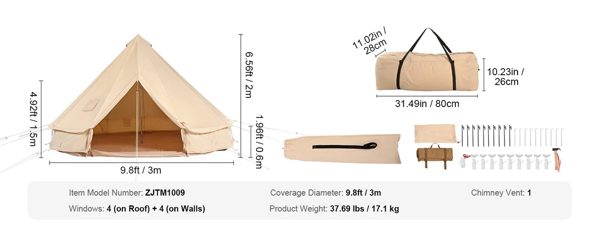 Succebuy Canvas Bell Tent Seasons 3m/6m Yurt Tent