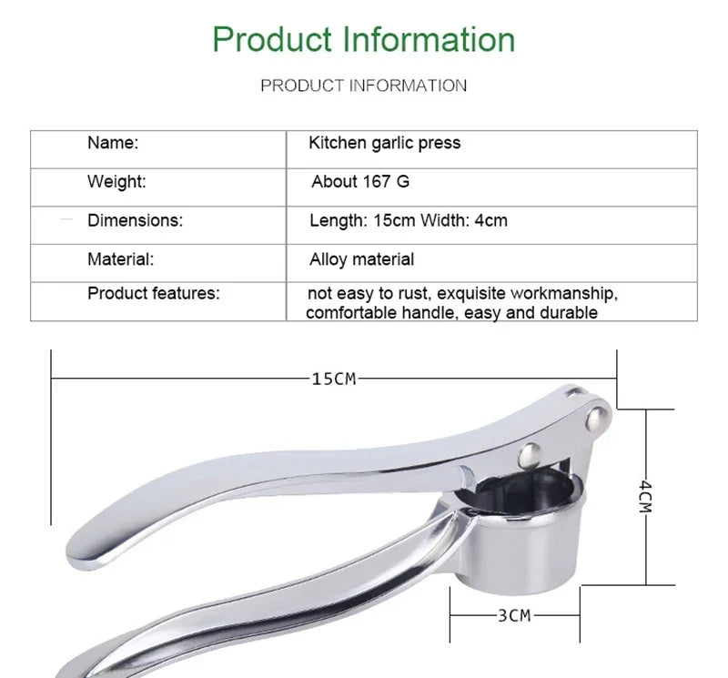 Garlic Press Stainless Steel Garlic Smasher Squeezer Mincer