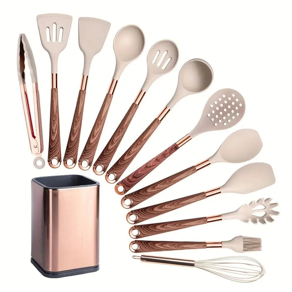 Gold Plated Handle Silicone Cooking Utensils Non-Stick Bpa
