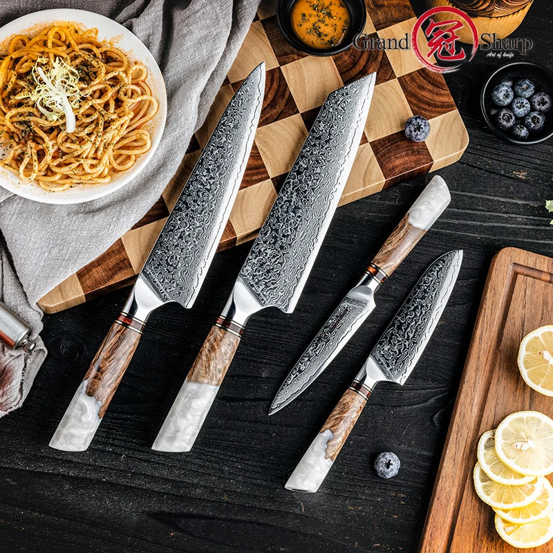 Grandsharp 1-4 Pieces Knife Damascus Steel 10cr15c0mov Steel