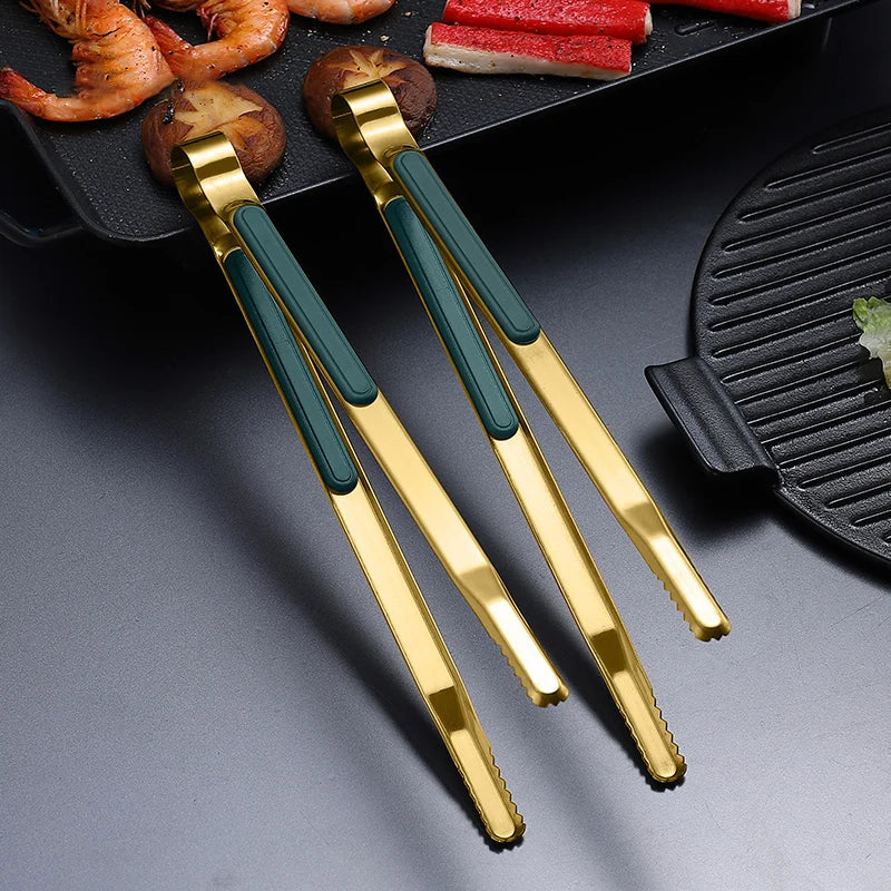Gold Stainless Steel Food Tongs Non-Slip Serving Tongs