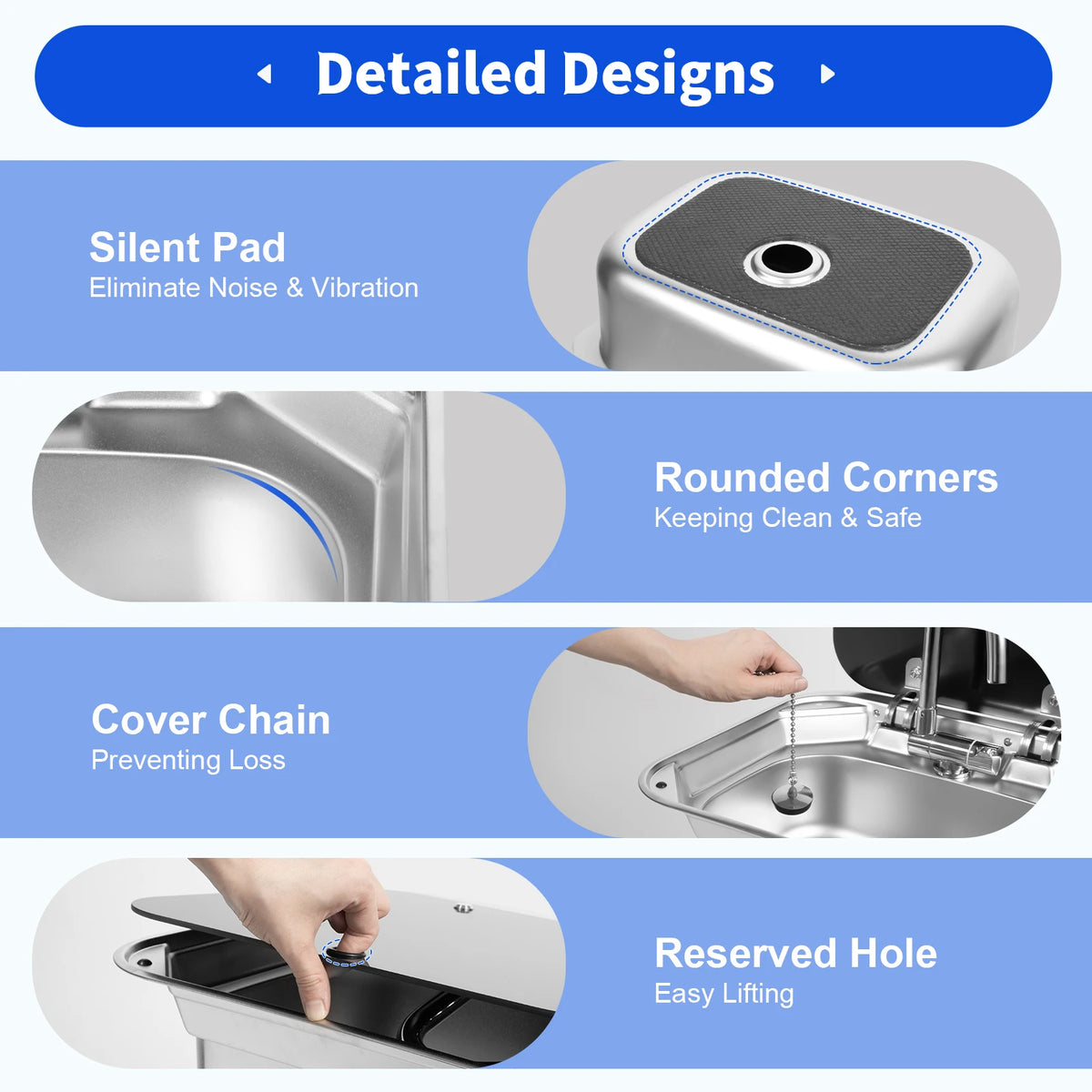 Rv Sink Foldable Tempered Glass Cover&Faucet Stainless Steel