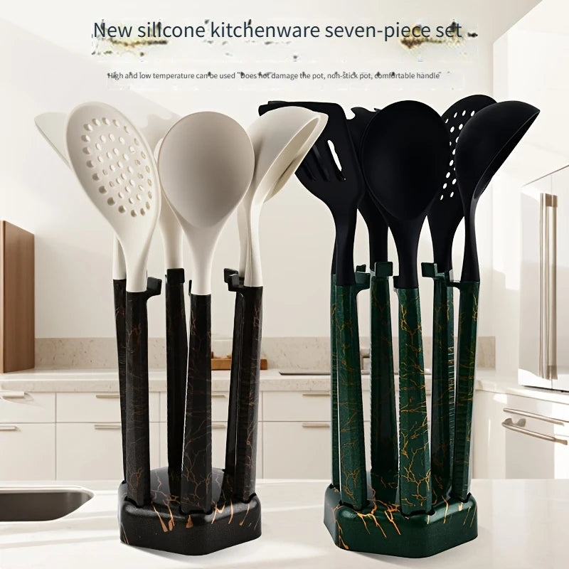 7pcs Silicone Cooking Utensils Non-Stick Cookware Black Cuisine