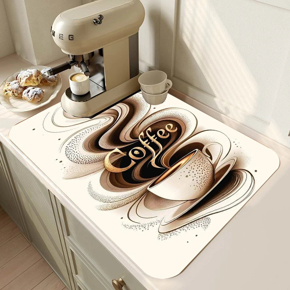 Coffee Bar Mat Rubber Dish Drying Mat Counter
