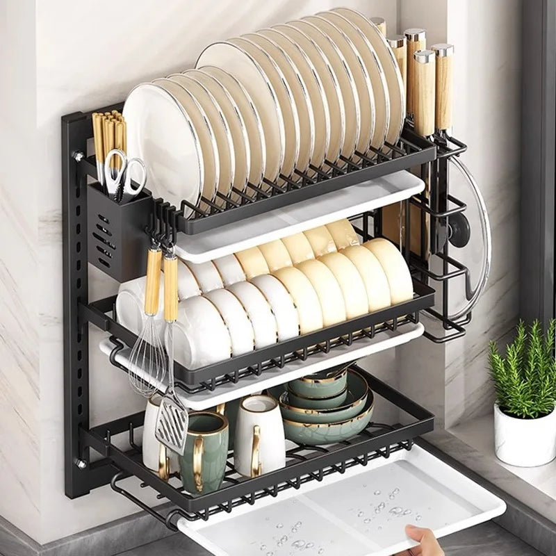 Layer Dish Rack Wall Mounted Storage Rack No-Hole