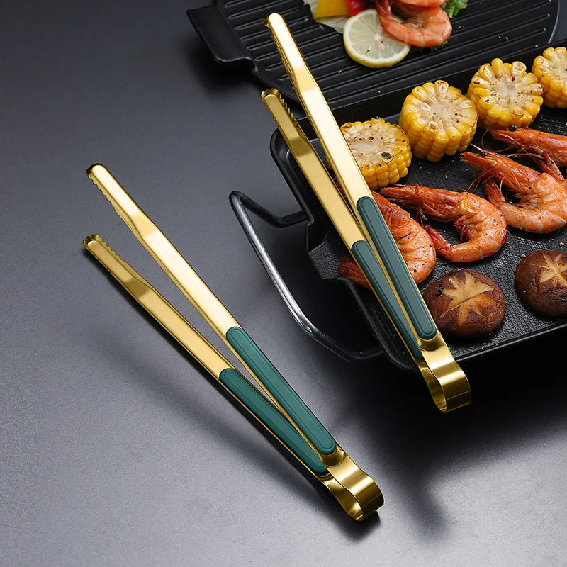 Gold Stainless Steel Food Tongs Non-Slip Serving Tongs