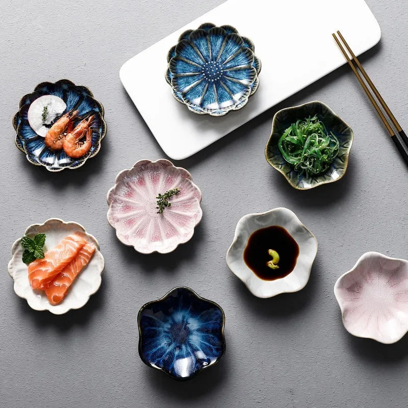 Japanese Ceramic Plate Retro Kiln Glaze Barbecue Mini